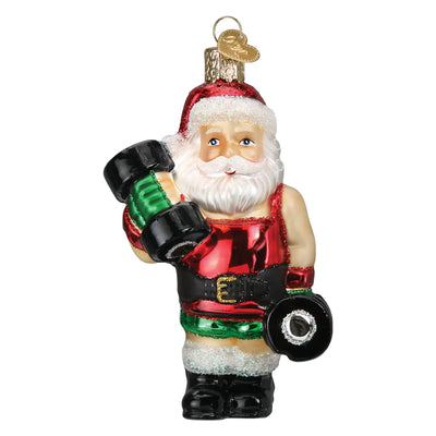 Bodybuilder Santa Glass Blown Ornament for Christmas Tree