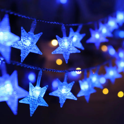 Blue Christmas Star String Lights